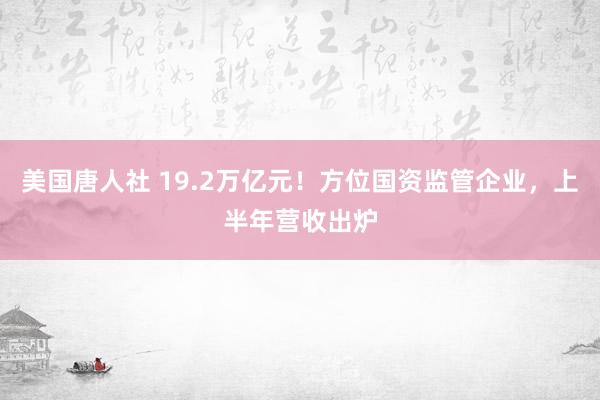 美国唐人社 19.2万亿元！方位国资监管企业，上半年营收出炉