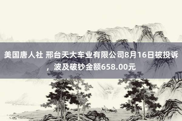 美国唐人社 邢台天大车业有限公司8月16日被投诉，波及破钞金额658.00元