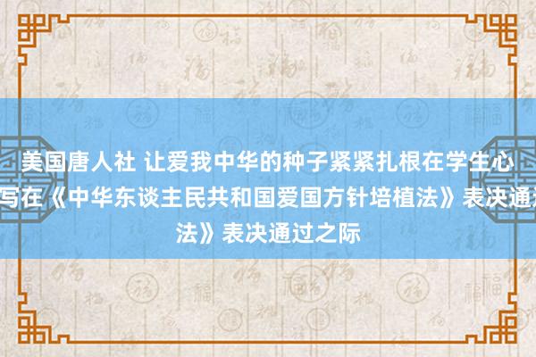 美国唐人社 让爱我中华的种子紧紧扎根在学生心里 ——写在《中华东谈主民共和国爱国方针培植法》表决通过之际